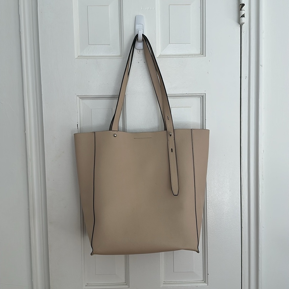 REBECCA MINKOFF Stella North South Leather Tote Tan Beige Purse Large Cream Bag - Picture 2 of 6